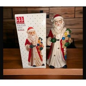 Porcelain Musical Holiday Santa Clause St. Nick Christmas Figurine Share the Joy